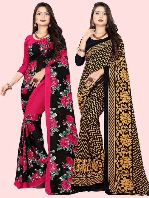 pack of 2 printed casual wear sarees with blouse - 21409959 - Very Small Image - 1