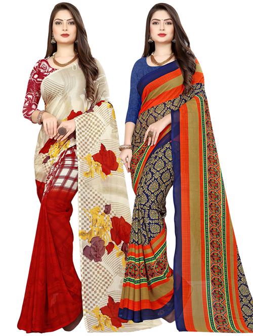 pack of 2 printed casual wear sarees with blouse - 21409963 - Very Small Image - 1