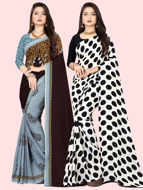 pack of 2 printed casual wear sarees with blouse - 21409974 - Very Small Image - 1