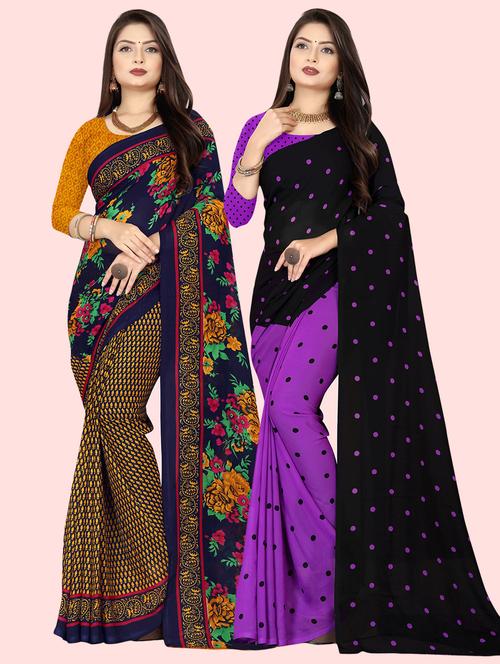 pack of 2 printed casual wear sarees with blouse - 21409987 - Very Small Image - 1