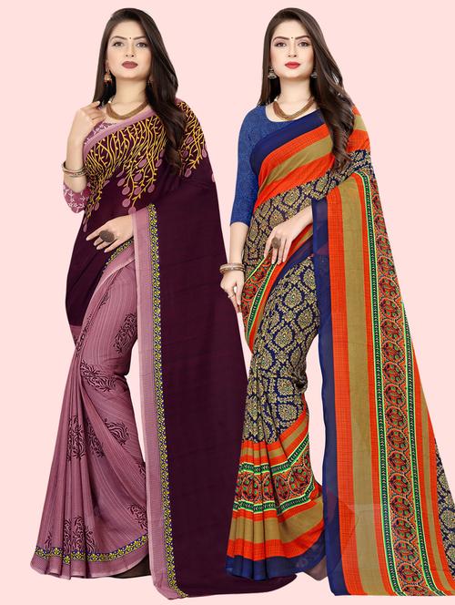 pack of 2 printed casual wear sarees with blouse - 21409991 - Very Small Image - 1