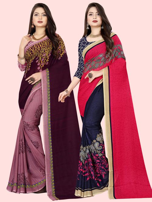 pack of 2 printed casual wear sarees with blouse - 21409992 - Very Small Image - 1