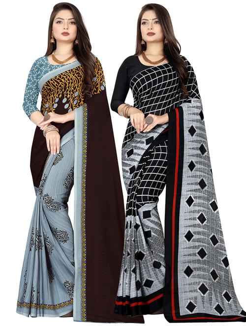 pack of 2 printed casual wear sarees with blouse - 21409993 - Very Small Image - 1