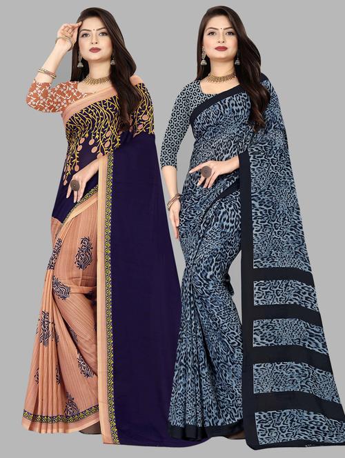 pack of 2 printed casual wear sarees with blouse - 21409998 - Very Small Image - 1