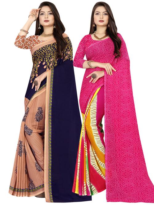 pack of 2 printed casual wear sarees with blouse - 21410002 - Very Small Image - 1