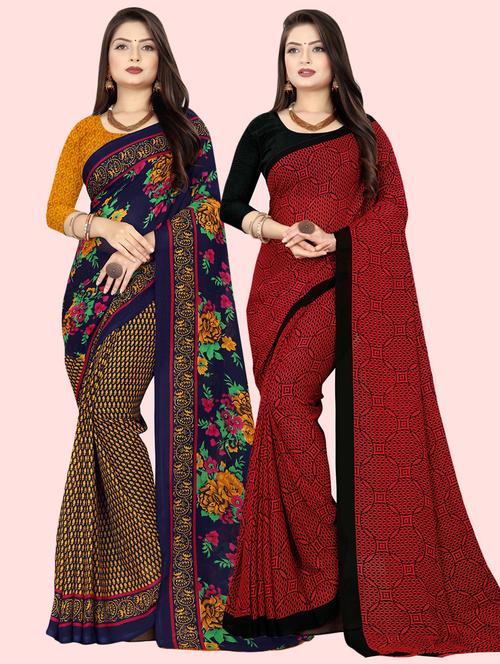 pack of 2 printed casual wear sarees with blouse - 21410004 - Very Small Image - 1