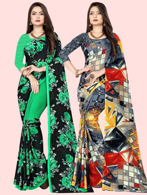 pack of 2 printed casual wear sarees with blouse - 21410017 - Very Small Image - 1