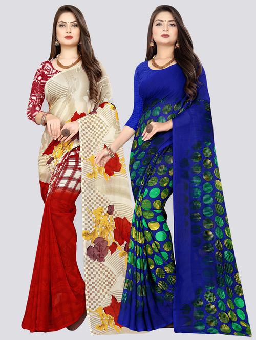 pack of 2 printed casual wear sarees with blouse - 21410019 - Very Small Image - 1