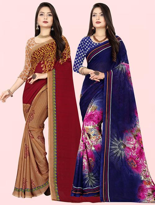 pack of 2 printed casual wear sarees with blouse - 21410026 - Very Small Image - 1