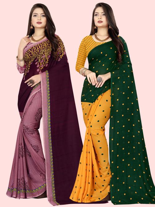 pack of 2 printed casual wear sarees with blouse - 21410034 - Very Small Image - 1