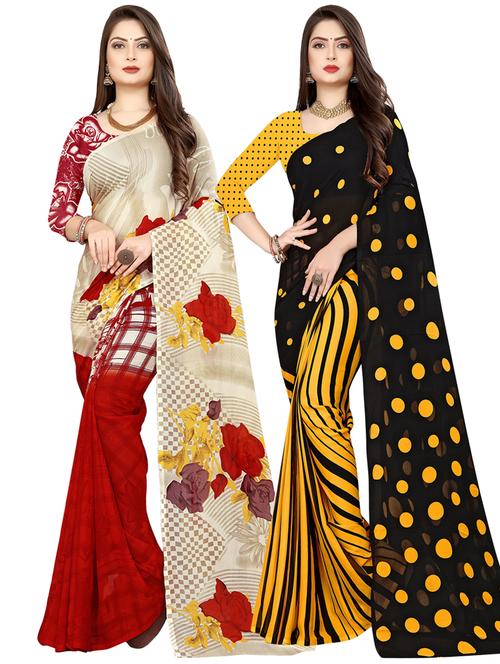 pack of 2 printed casual wear sarees with blouse - 21410036 - Very Small Image - 1