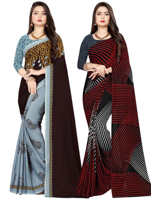 pack of 2 printed casual wear sarees with blouse - 21410052 - Very Small Image - 1