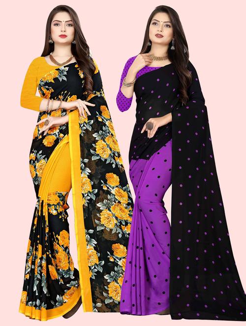 pack of 2 printed casual wear sarees with blouse - 21410054 - Very Small Image - 1