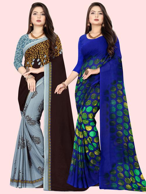 pack of 2 printed casual wear sarees with blouse - 21410058 - Very Small Image - 1