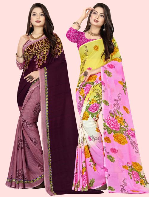 pack of 2 printed casual wear sarees with blouse - 21410059 - Very Small Image - 1