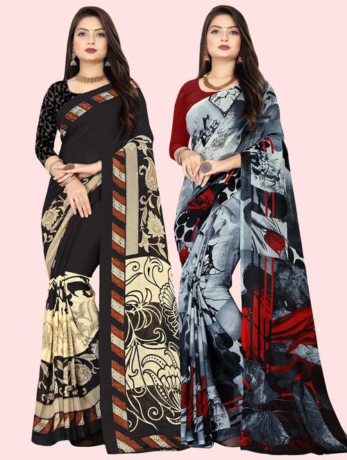 pack of 2 printed casual wear sarees with blouse - 21410073 - Very Small Image - 1