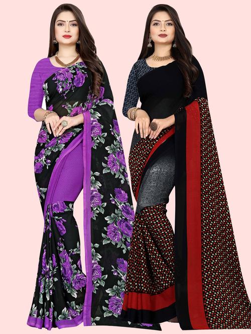 pack of 2 printed casual wear sarees with blouse - 21410080 - Very Small Image - 1