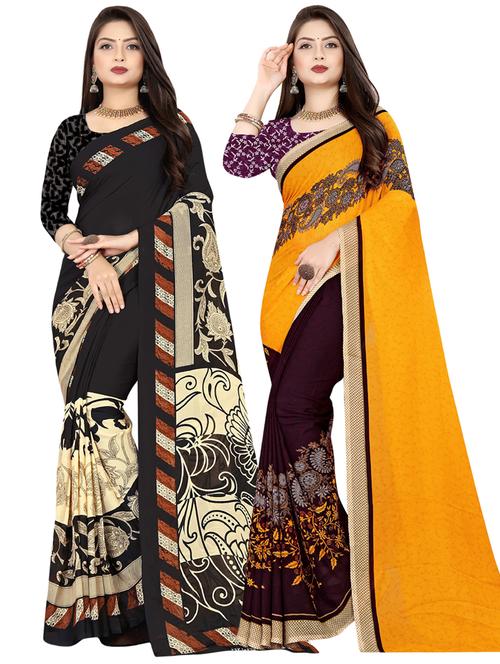 pack of 2 printed casual wear sarees with blouse - 21410081 - Very Small Image - 1