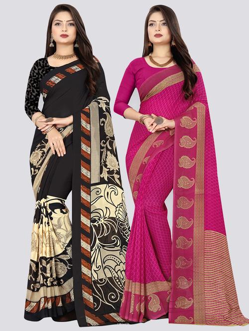 pack of 2 printed casual wear sarees with blouse - 21410082 - Very Small Image - 1