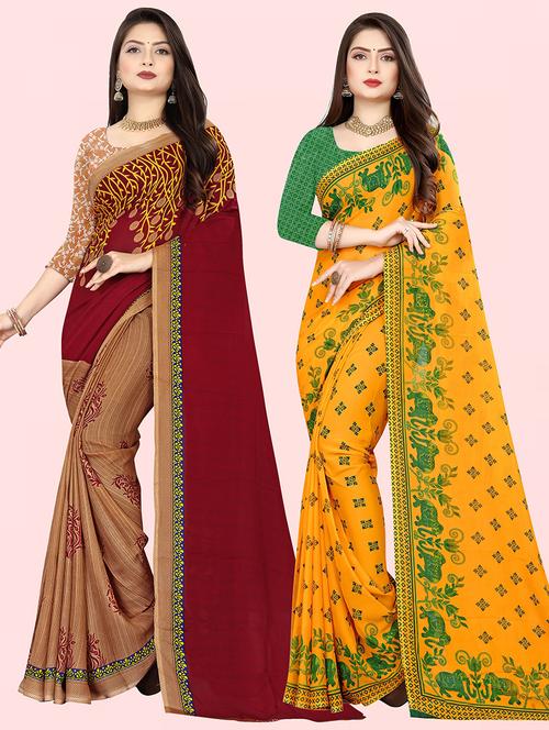pack of 2 printed casual wear sarees with blouse - 21410090 - Very Small Image - 1