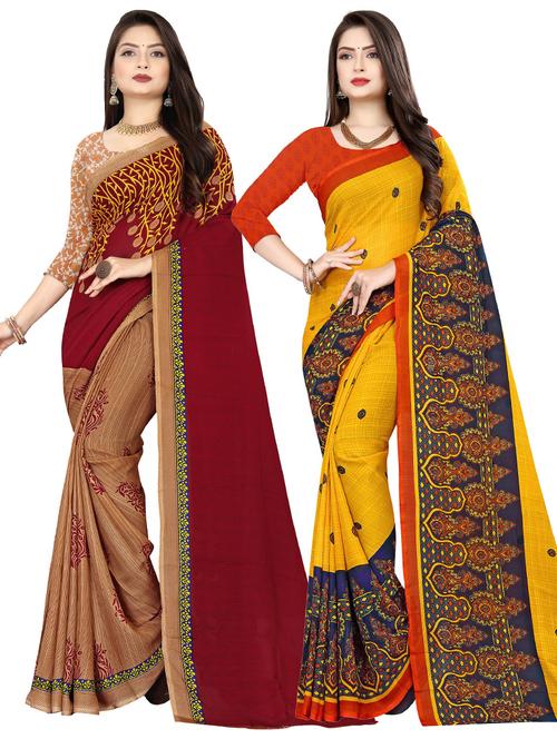 pack of 2 printed casual wear sarees with blouse - 21410091 - Very Small Image - 1