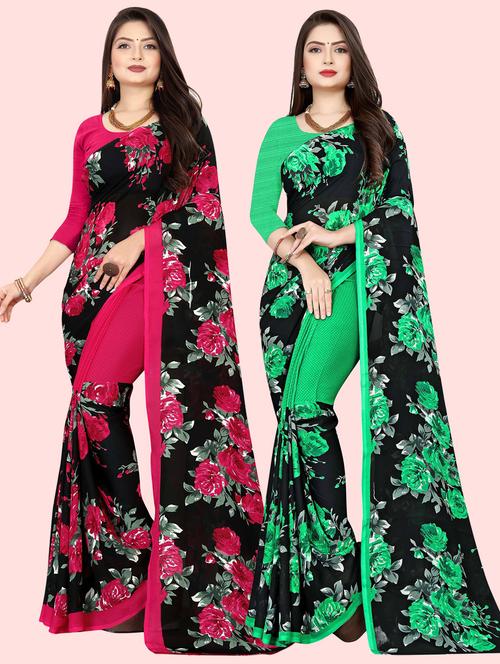 pack of 2 printed casual wear sarees with blouse - 21410094 - Very Small Image - 1