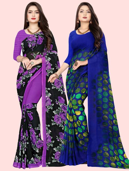 pack of 2 printed casual wear sarees with blouse - 21410103 - Very Small Image - 1