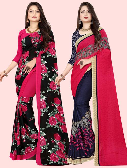 pack of 2 printed casual wear sarees with blouse - 21410108 - Very Small Image - 1