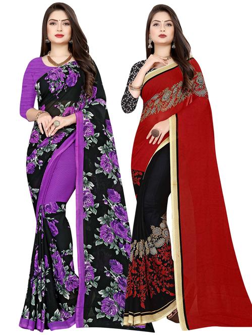 pack of 2 printed casual wear sarees with blouse - 21410109 - Very Small Image - 1
