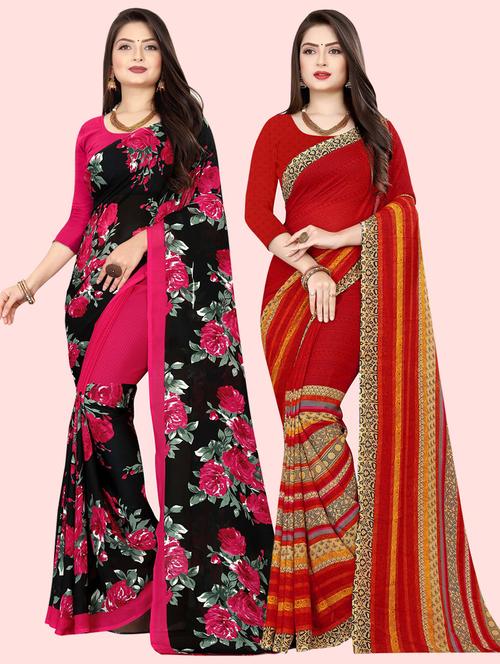 pack of 2 printed casual wear sarees with blouse - 21410110 - Very Small Image - 1