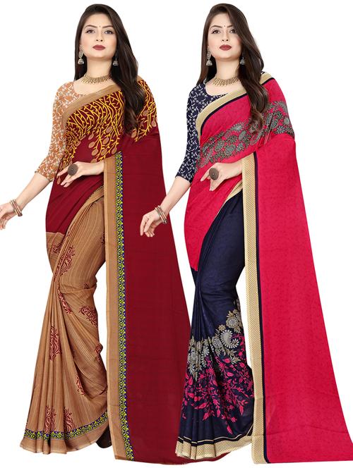 pack of 2 multi colored combo saree with blouse - 21410117 - Very Small Image - 1