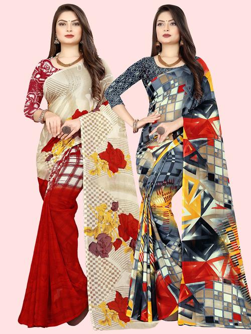 pack of 2 multi colored combo saree with blouse - 21410118 - Very Small Image - 1