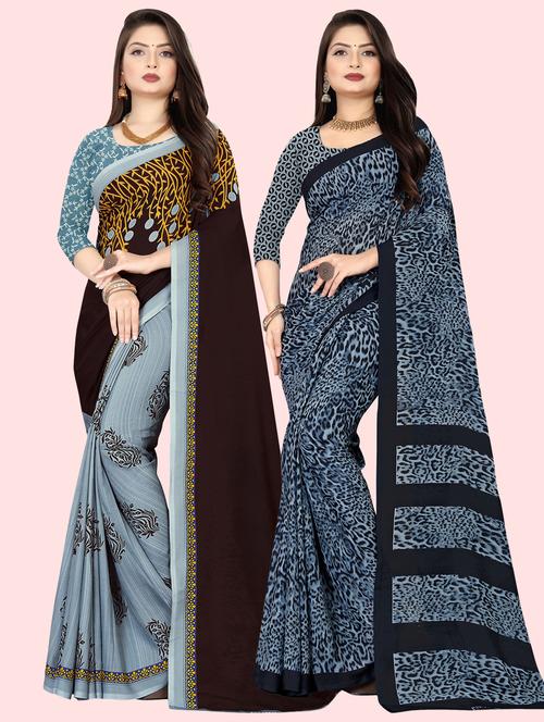 pack of 2 multi colored combo saree with blouse - 21410124 - Very Small Image - 1