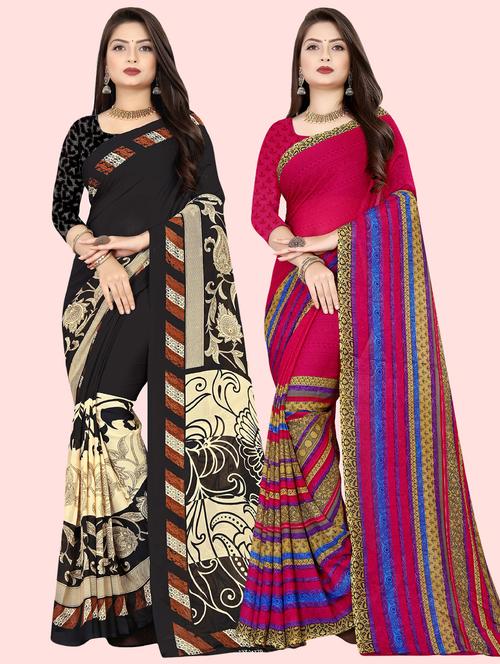 pack of 2 multi colored combo saree with blouse - 21410136 - Very Small Image - 1