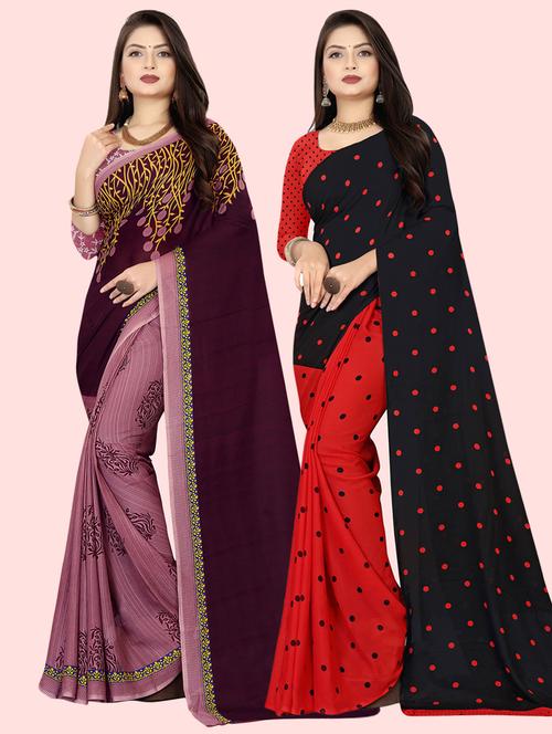 pack of 2 multi colored combo saree with blouse - 21410138 - Very Small Image - 1