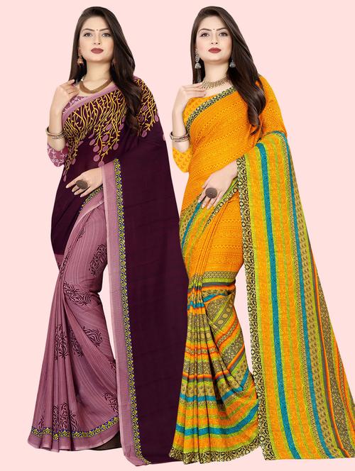 pack of 2 multi colored combo saree with blouse - 21410139 - Very Small Image - 1