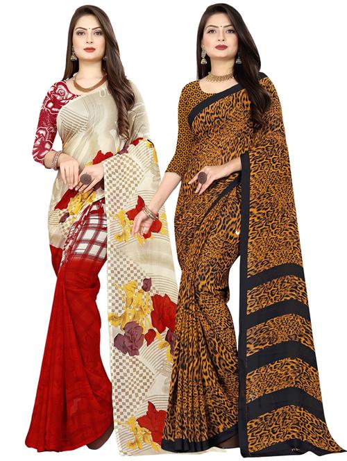 pack of 2 multi colored combo saree with blouse - 21410144 - Very Small Image - 1
