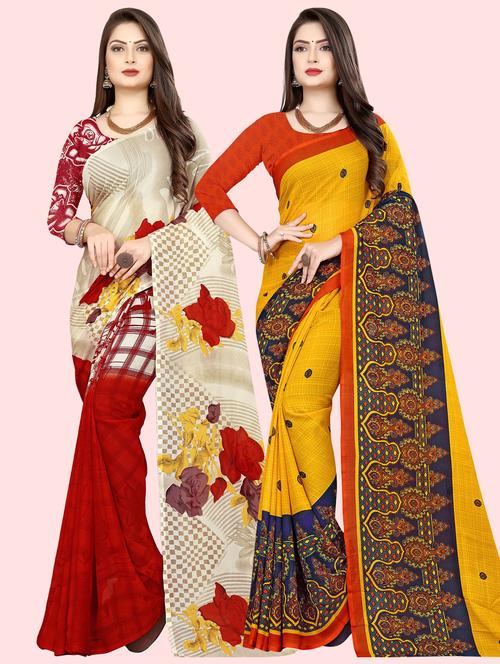 pack of 2 multi colored combo saree with blouse - 21410148 - Very Small Image - 1