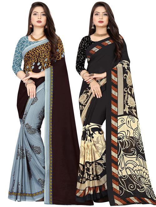 pack of 2 multi colored combo saree with blouse - 21410149 - Very Small Image - 1