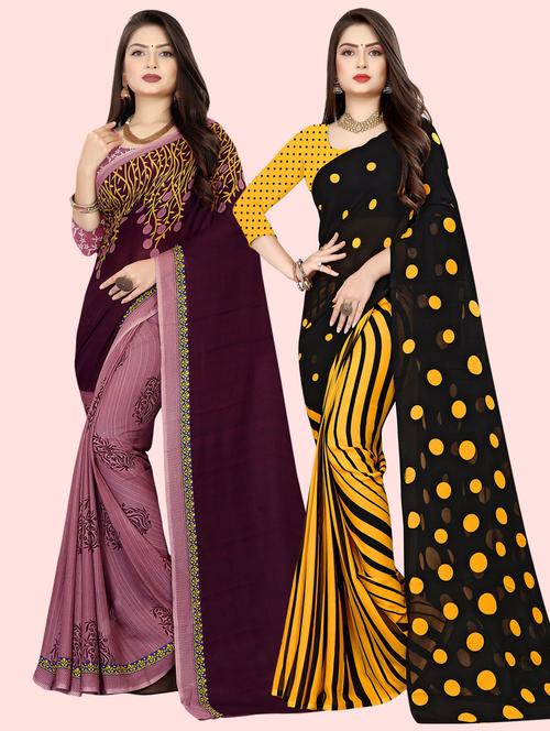 pack of 2 multi colored combo saree with blouse - 21410152 - Very Small Image - 1