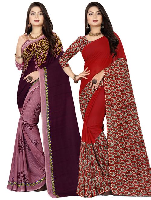 pack of 2 multi colored combo saree with blouse - 21410156 - Very Small Image - 1