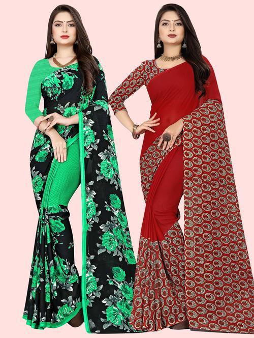 pack of 2 multi colored combo saree with blouse - 21410169 - Very Small Image - 1