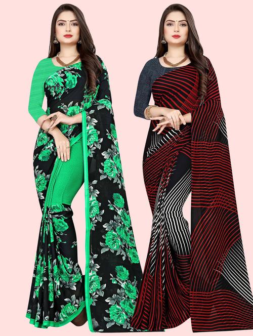 pack of 2 multi colored combo saree with blouse - 21410172 - Very Small Image - 1