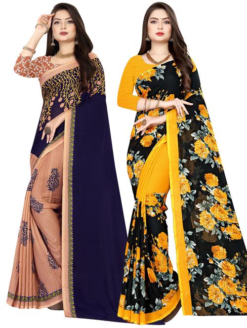 pack of 2 multi colored combo saree with blouse - 21410173 - Very Small Image - 1