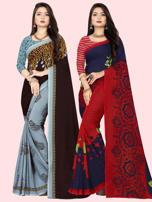 pack of 2 multi colored combo saree with blouse - 21410176 - Very Small Image - 1