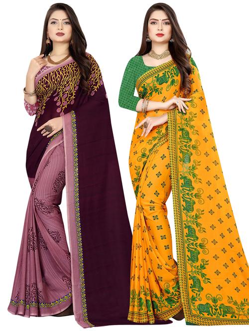 pack of 2 multi colored combo saree with blouse - 21410179 - Very Small Image - 1
