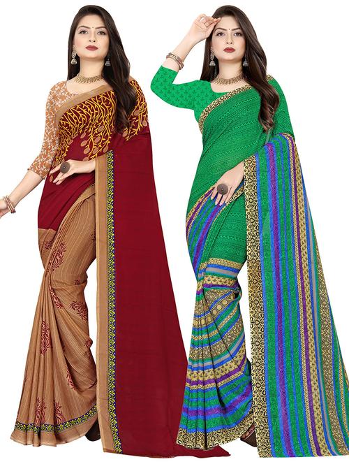pack of 2 multi colored combo saree with blouse - 21410184 - Very Small Image - 1