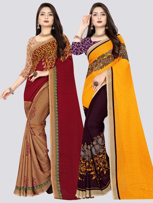 pack of 2 multi colored combo saree with blouse - 21410185 - Very Small Image - 1