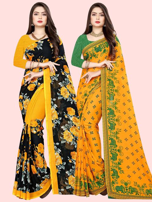pack of 2 multi colored combo saree with blouse - 21410193 - Very Small Image - 1