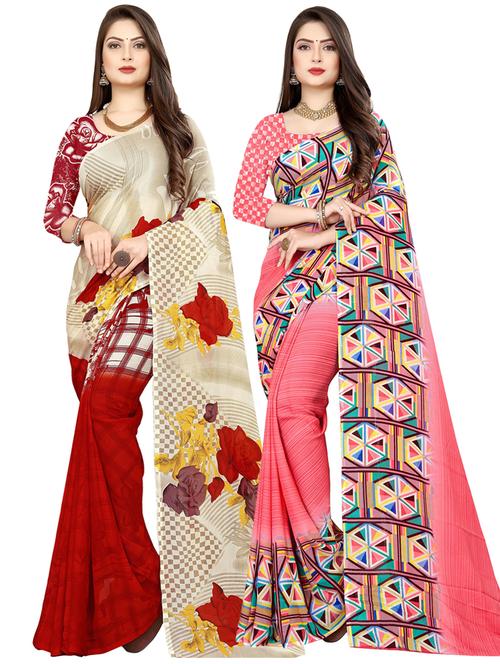 pack of 2 multi colored combo saree with blouse - 21410194 - Very Small Image - 1